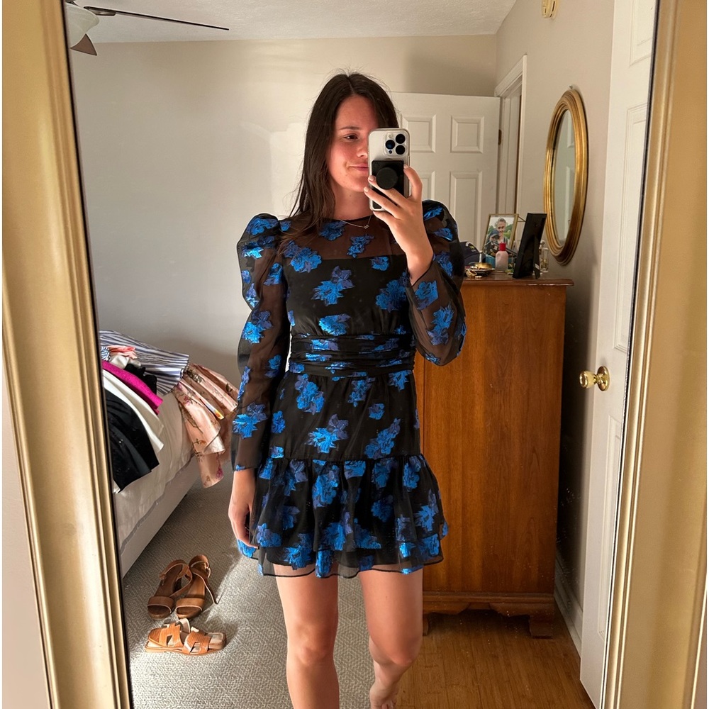 ZARA black and blue metallic mini dress | Size XS